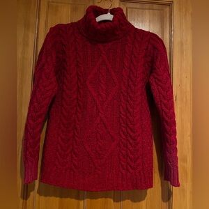 Inis Crafts Irish Wool Cozy Red Cable Knit Turtleneck Sweater